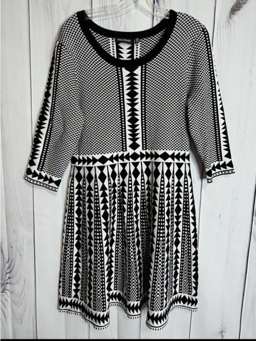 Nina Leonard Women's Sweater Dress Size XL Geometric Pattern 3/4 Sleeve